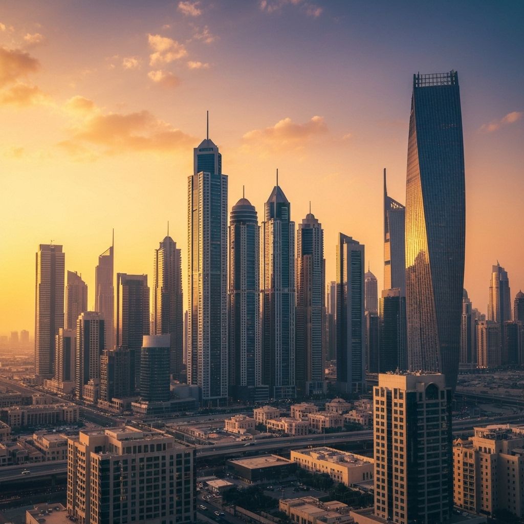 Dubai skyline at sunset