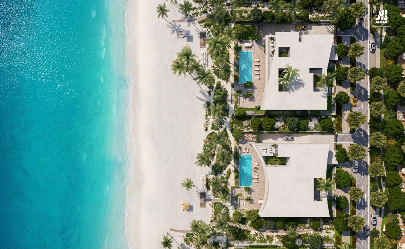 Aerial view of the Marsa Al Saadiyat beachfront, with beachfront residences set behind the sand